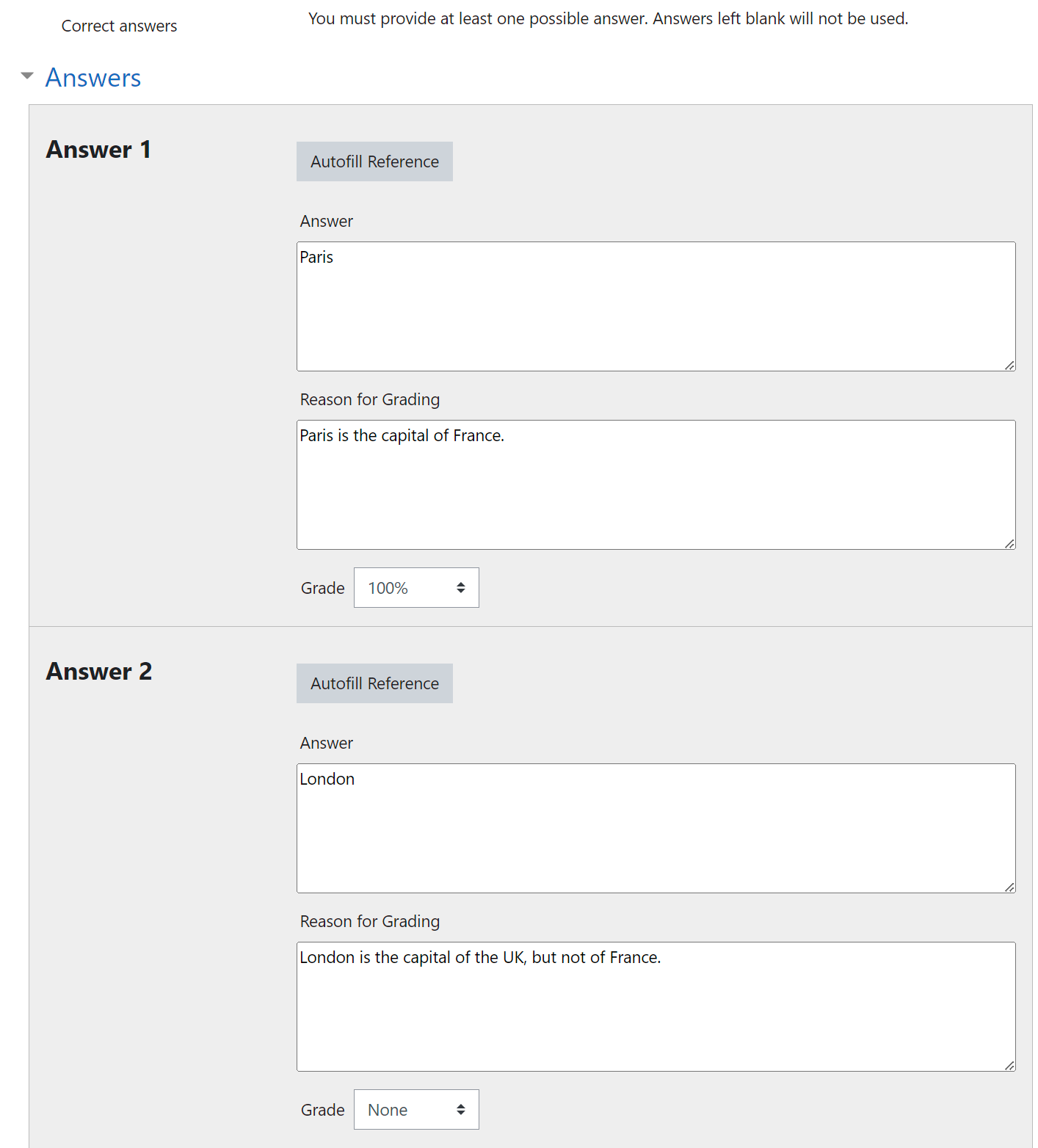 TU Grade exercise configuration - reference answer and grading criteria