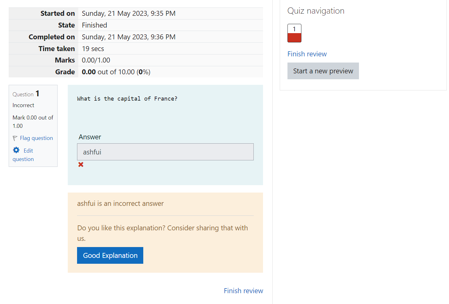 TU Grade evaluation interface showing student answer, AI feedback, and grade